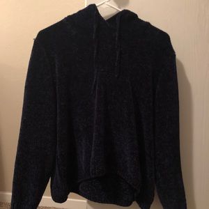 Dark Blue Soft Velvet Hoodie Sweatshirt